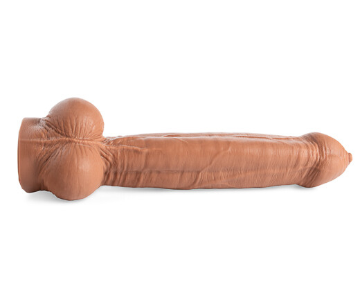 Lampwick Uncut Silicone Dildo in Natural Tan, featuring flexible foreskin and a lifelike contoured head for hyper-realistic stimulation.