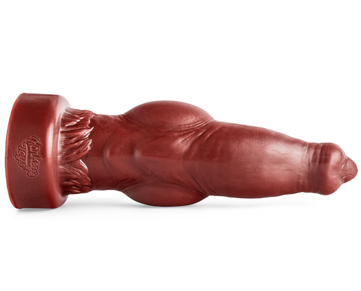 Side view of the Dog Dildo in Blood Red, showcasing its realistic canine-inspired shaft and detailed knot for authentic furry and pup kink play.