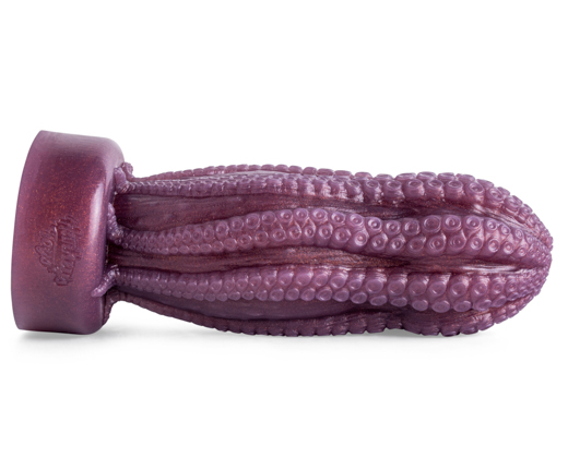 Side view of Hentai Dildo highlighting its curved tentacle shape and pronounced sucker ridges for enhanced pleasure.
