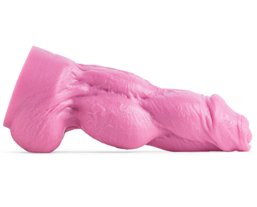 Side view of Kitsune’s Knot fantasy dildo in rosebud pink, showcasing detailed veining and a pronounced knot, representing mythical canine design.